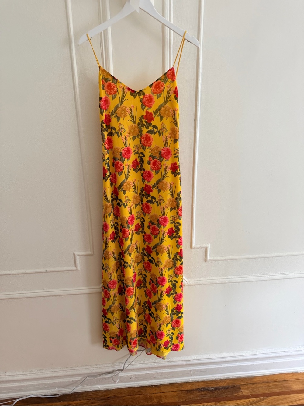 Lovers + Friends Yellow Maxi Slip Dress with Pink Floral Print